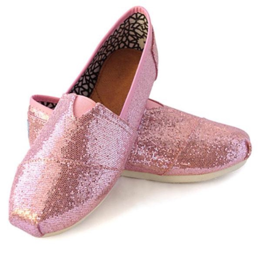 NEW WITHOUT TAGS PINK GLITTER TOMS FLATS